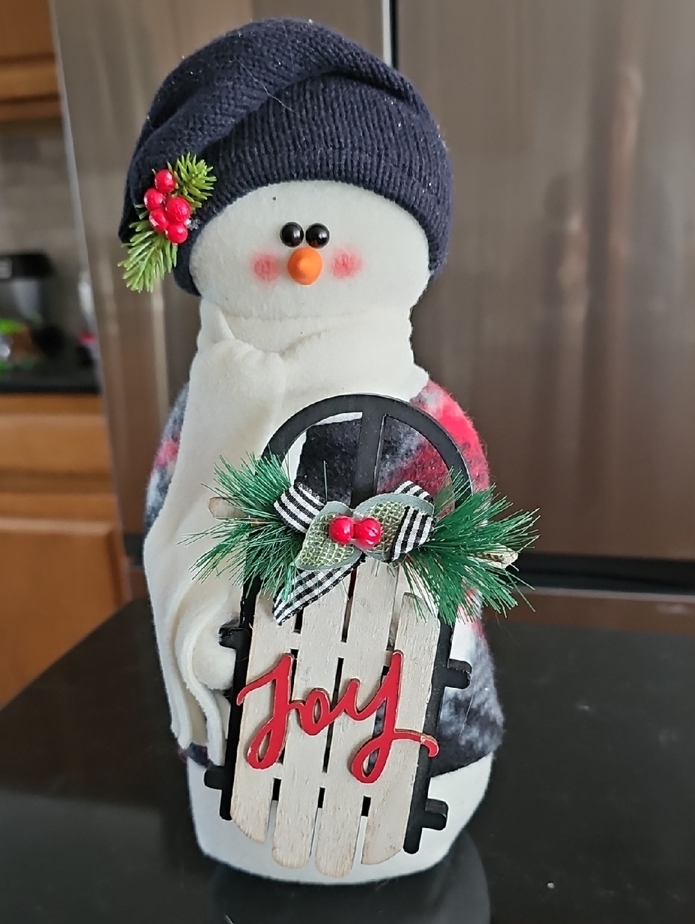 Festive Joy Snowman Holiday Figurine - Navy Hat, White Scarf